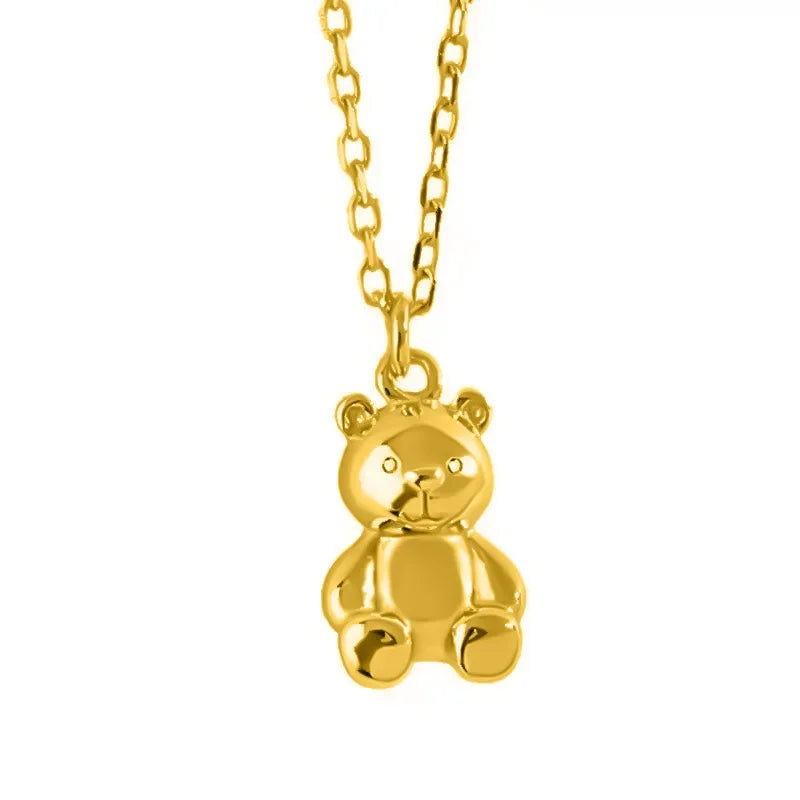 TrustDavis Minimalist S925 Sterling Silver Pendant Necklace For Women Cute Cartoon Bear Neck Chain 925 Necklace Jewelry H00261