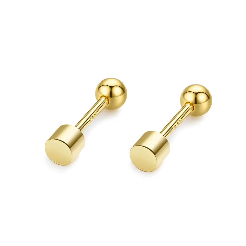 TrustDavis Real 925 Sterling Silver Cylindrical Bead Screw Stud Earrings For Women Valentine's Day Fine S925 Jewelry Gift DA2868