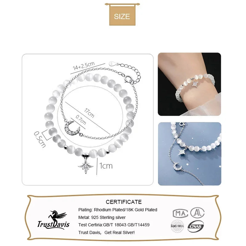 925 Sterling Silver Sweet Synthetic Opal Moon Star Bracelet DB345