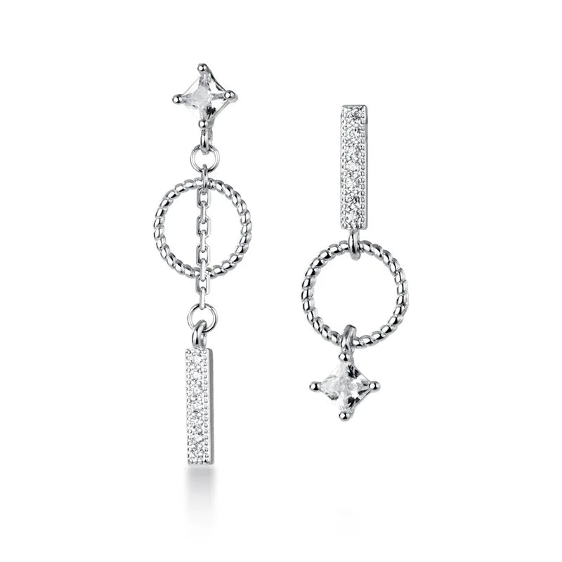Sweet Asymmetric Round Stick Chain Stud Earrings DA638