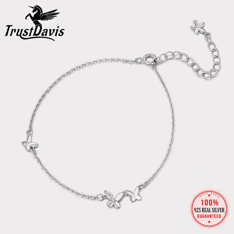 TrustDavis 100% 925 Sterling Silver Fashion Women's Jewelry Double Layer Butterfly Bracelet For Wife Best Firend Gift DS4183