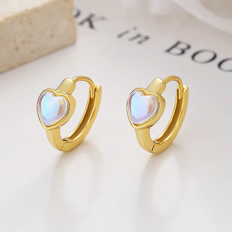 Moon Stone Hearts Round Hoop Earrings DS3602