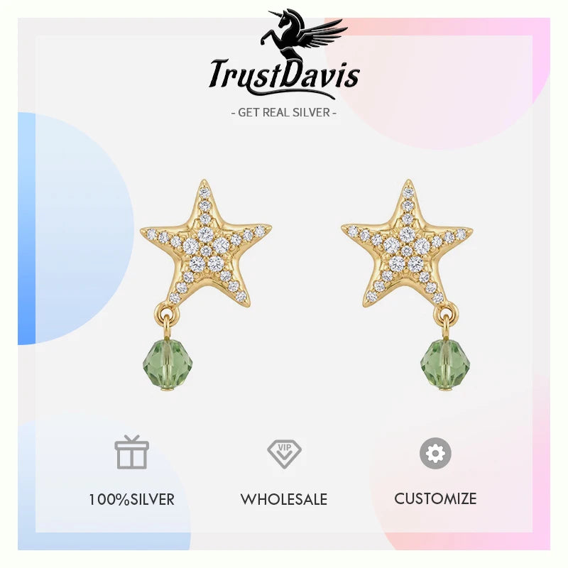 Starfish Zircon Stud Earrings for Women Daily Wear Jewelry Gift DS4980