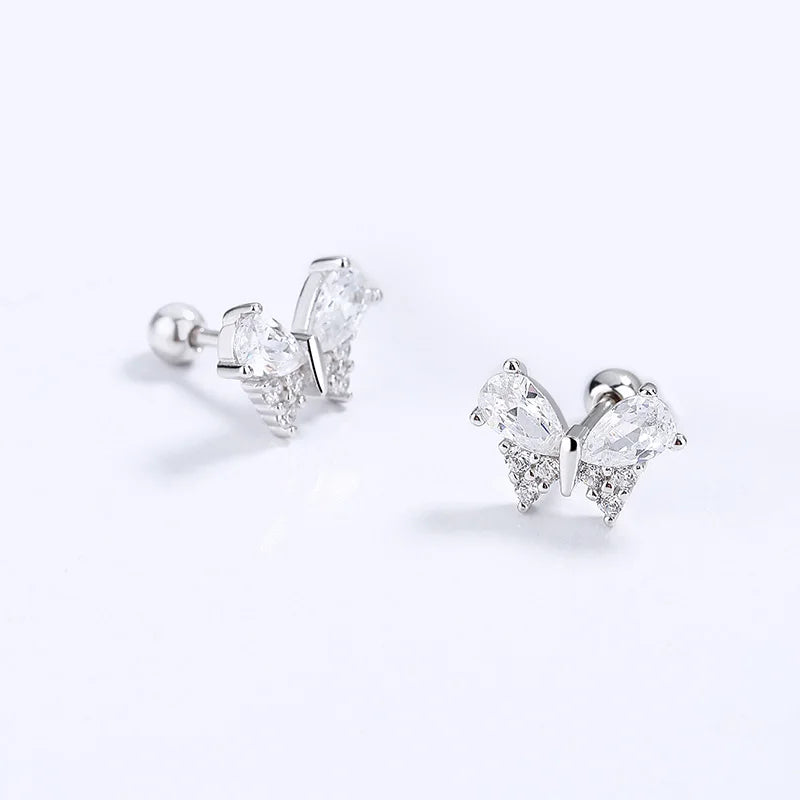 Butterfly Shiny CZ Screw Stud Earrings DA3167