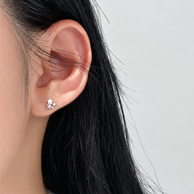 Star-shaped Zircon Silver Stud Earrings DS4904