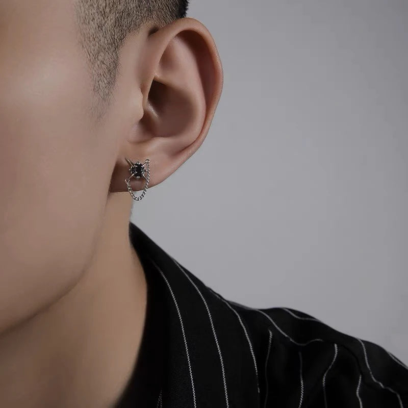 TrustDavis Punk Men 925 Sterling Silver Fashion Retro Drop Earring for Men Sterling Silver Jewelry Gift for Him DS4162