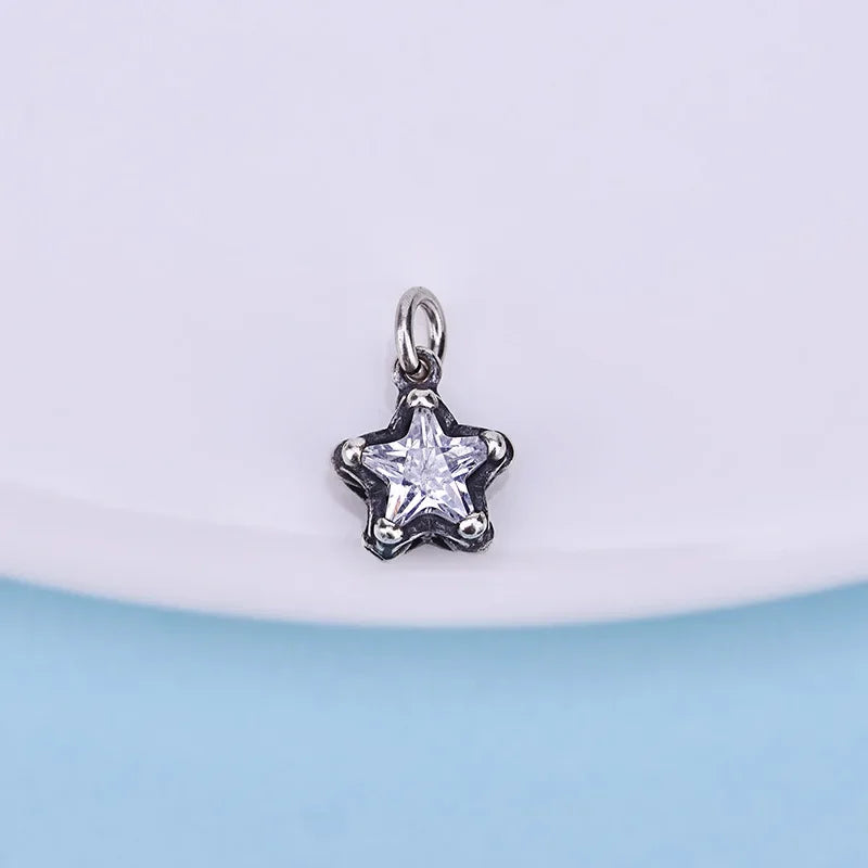 TrustDavis Real 925 Sterling Thia Silver Fashion Sweet Star Shiny CZ Charm Pendant Handmade DIY Accessories Fine Jewelry HY148