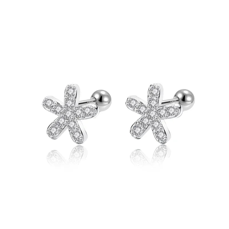 Flower Shiny CZ Bead Screw Stud Earrings For Women Wedding Fine Jewelry DA2491