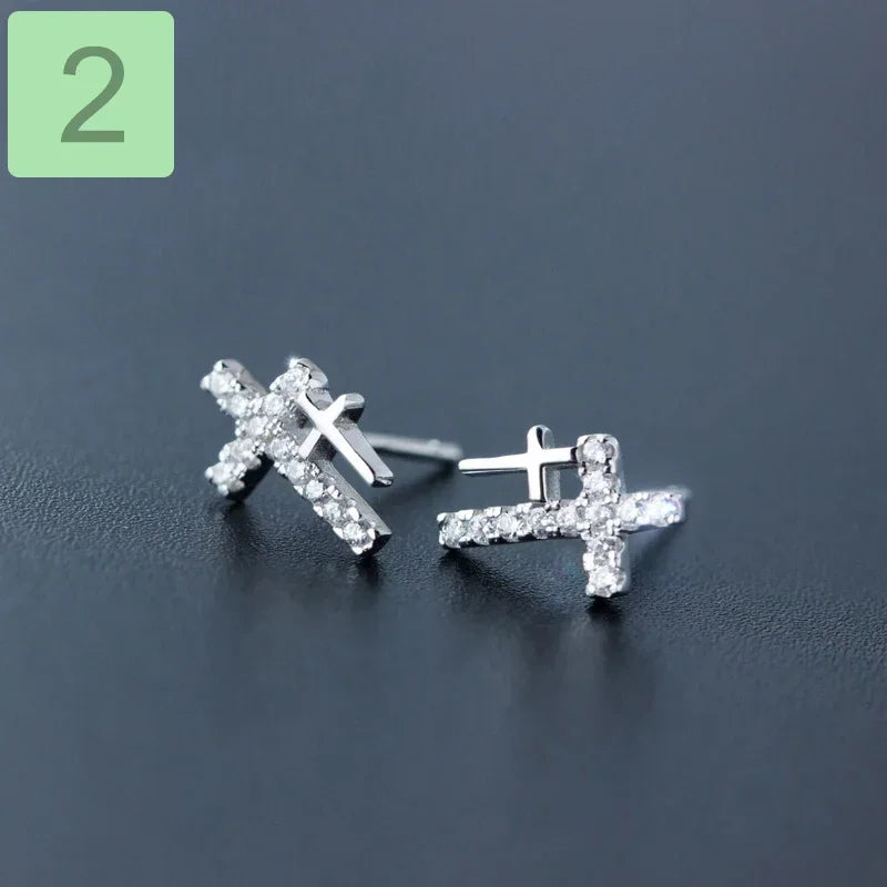 Cross Black Stud Earrings DA129