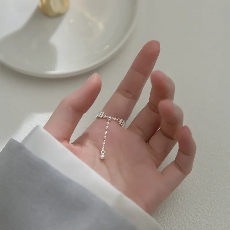 TrustDavis Real 925 Sterling Silver Fashion Three Layers Beads Chain Ring Sizable For Women Wedding Party Fine Jewelry DB996