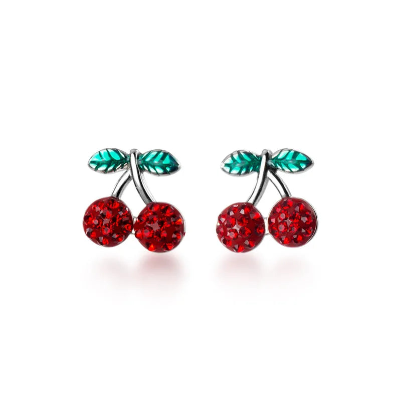 Trusta Genuine 925 Sterling Silver Fashion Sweet Red CZ Cherries Stud Earring For Women Wedding Silver 925 Jewelry Gift DA600
