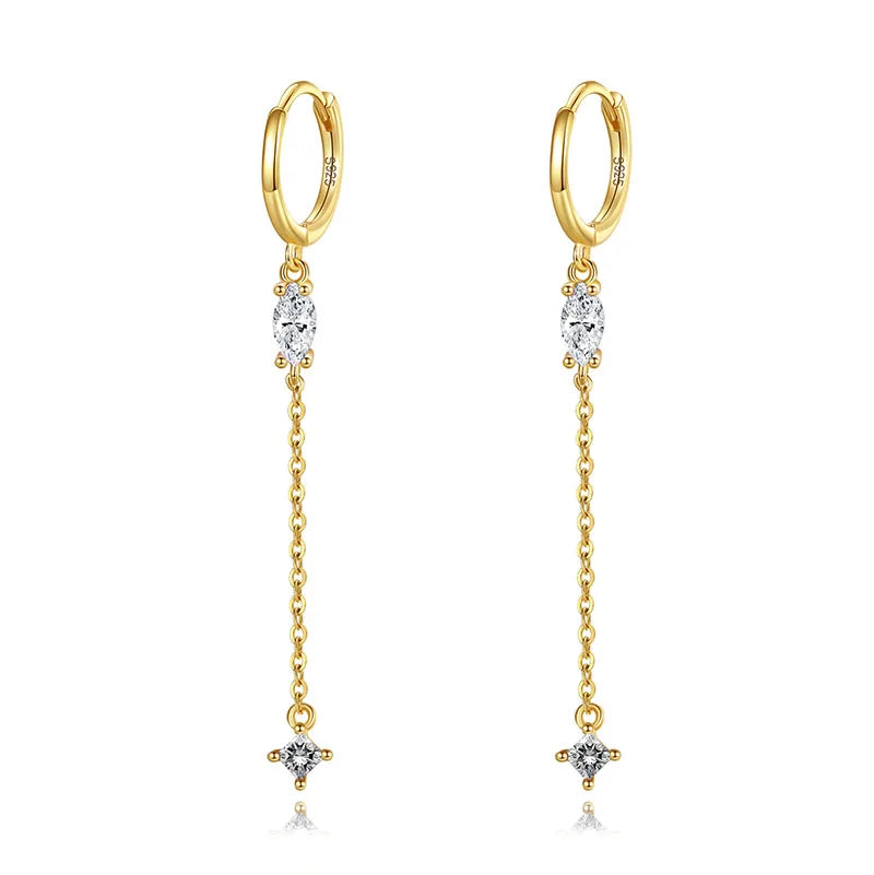 TrustDavis Real 925 Sterling Silver Fashion Colour Zircon Tassel Chain Hoop Earring For Women Wedding Party Fine Jewelry DA2707