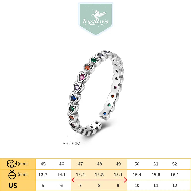 TrustDavis Real 925 Sterling Silver Fashion Sweet Heart Adjustable Ring for Women Wedding Party Ring Jewelry Gift DS3849