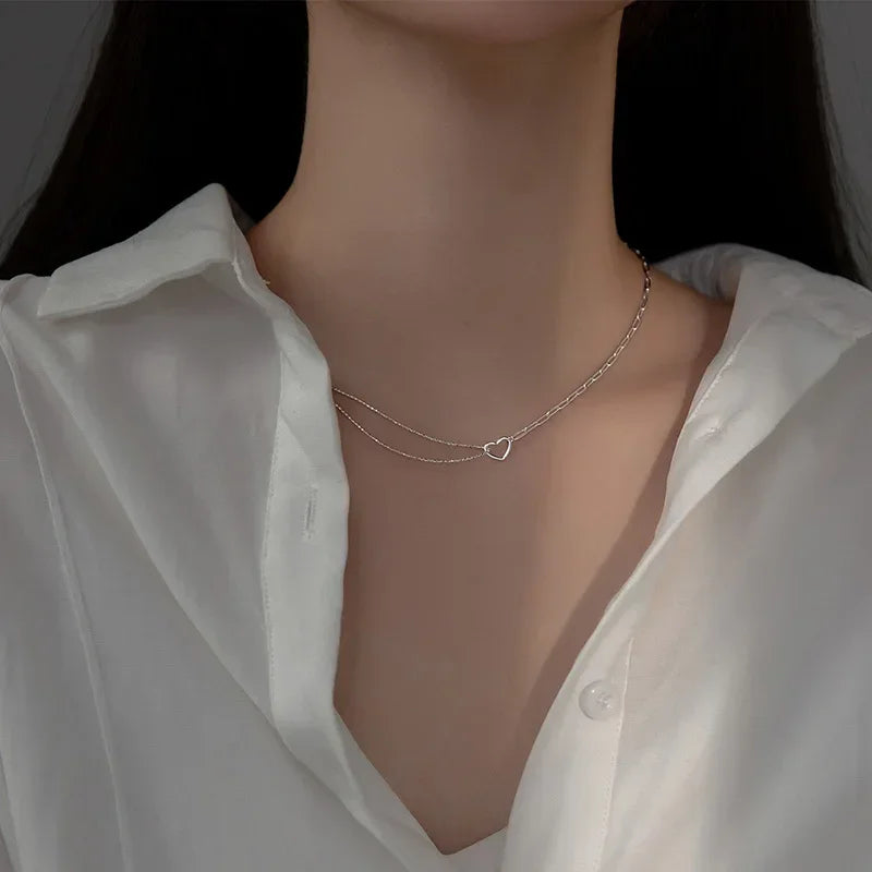 TrustDavis Real 925 Sterling Silver Necklace Heart Beads Chain Necklace For Women Daughter Birthday Gift Fine Jewelry DA2918