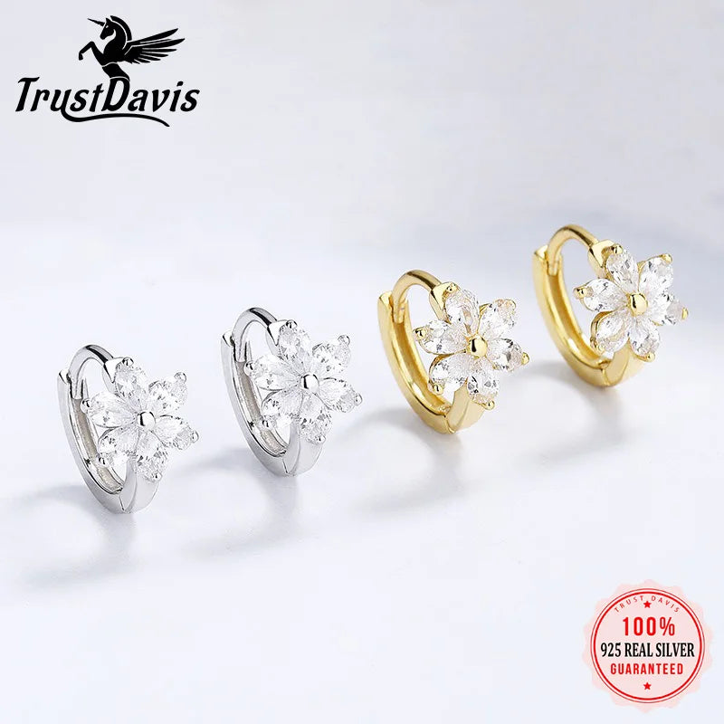 TrustDavis Real 925 Sterling Silver Fashion SimplicitySix Petal Flower for Women Wedding Birthday Fine S925 Ring Jewelry DA023