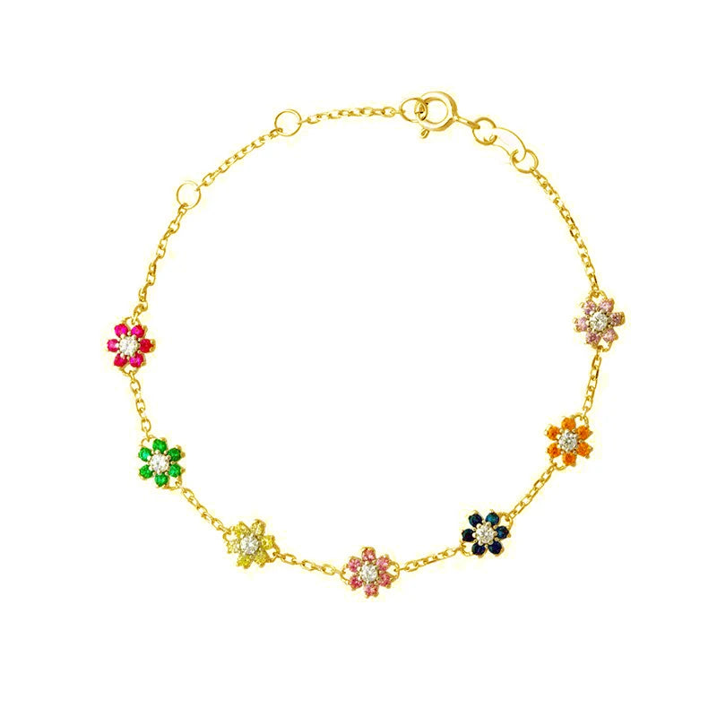 TrustDavis 925 Sterling Silver Women's Fashion Simple Colorful Flower Zircon Bracelet for Women Girls Jewelry Gift DS4451