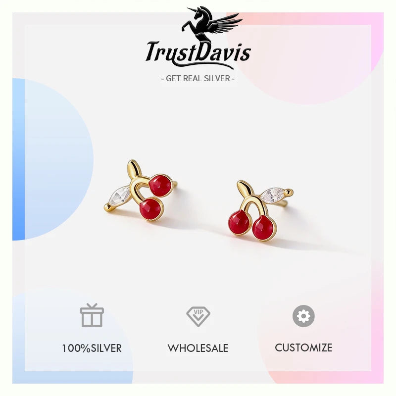 Cherry Zircon Silver Earrings DS4872