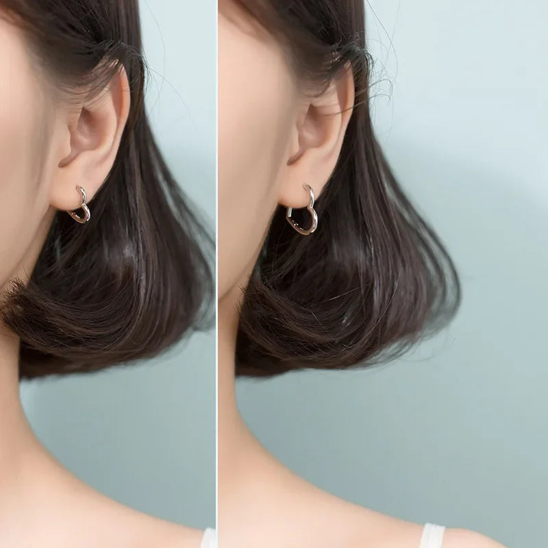 TrustDaivs Heart Hoop Earrings 925 Sterling Silver Heart Hoop Geometric Ear Cuff Clip On Earring For Women Girl Piercing DS2434