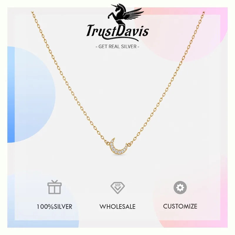 Silver Moon Zircon Pendant Necklace for Women DS4974