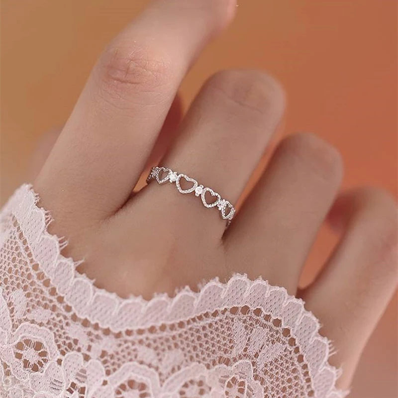 TrustDavis Girls 925 Sterling Silver Fashion Adjustable Heart Ring Hollow Heart Open Ring for Women Grill Gift Jewelry DS4215