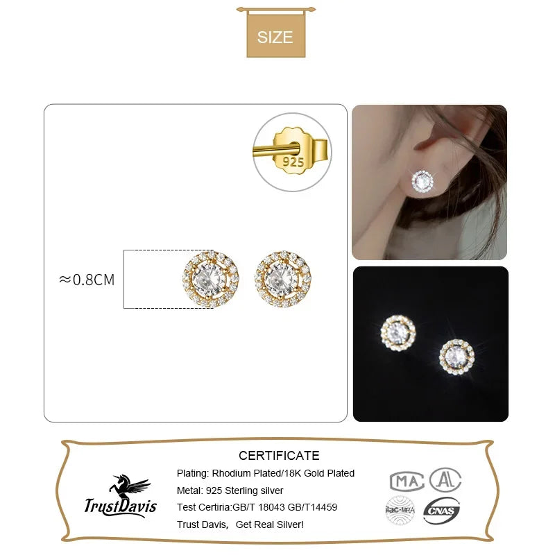 Round Twinkling CZ Stud Earring For Women Wedding Party Fine Jewelry DA2620