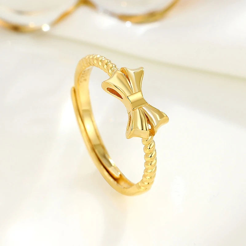 TrustDavis Real 925 Sterling Silver Women's Adjustable ring Fashion Fashion Bow Open Ring for Women Girls Jewelry Gifts DS4257