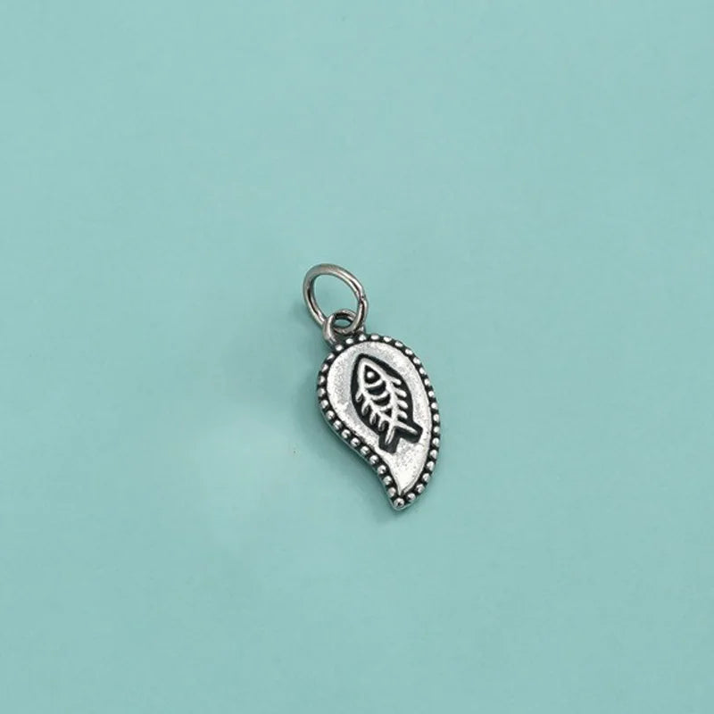 TrustDavis Real 925 Sterling Silver Fashion Leaf fish Charm Pendant Handmade DIY Necklace Bracelet Accessories Jewelry DZ1642