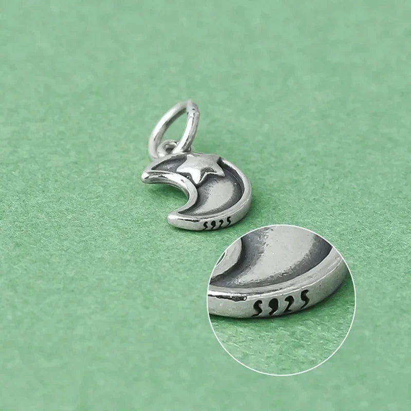 TrustDavis Real 925 Sterling Silver Fashion Cute Stars Moon Charm Pendant Handmade DIY Accessories Fine Jewelry Wholesale DZ1660