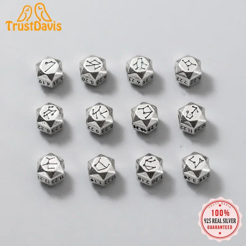 TrustDavis Real 925 Sterling Silver Beads Fashion 12 Constellation Charm Beads Fit Bracelet Necklace Accessories Jewelry HY886