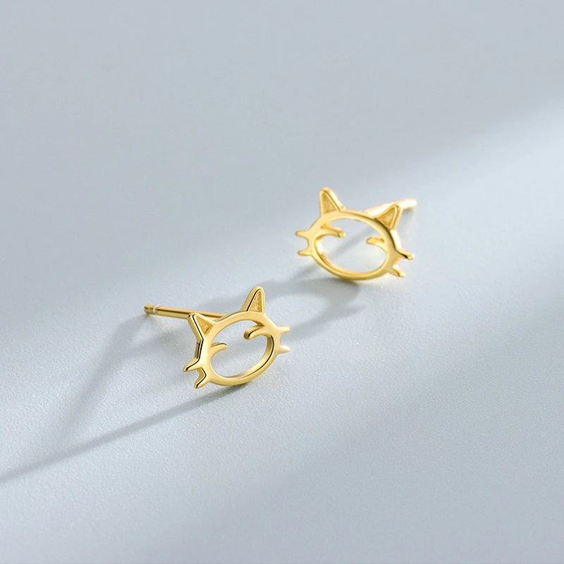 TrustDavis 925 Sterling Silver Women's Fashion Simple Cute Hollow Cat Line Kitten Earrings for Women Girls Jewelry Gift DS4283