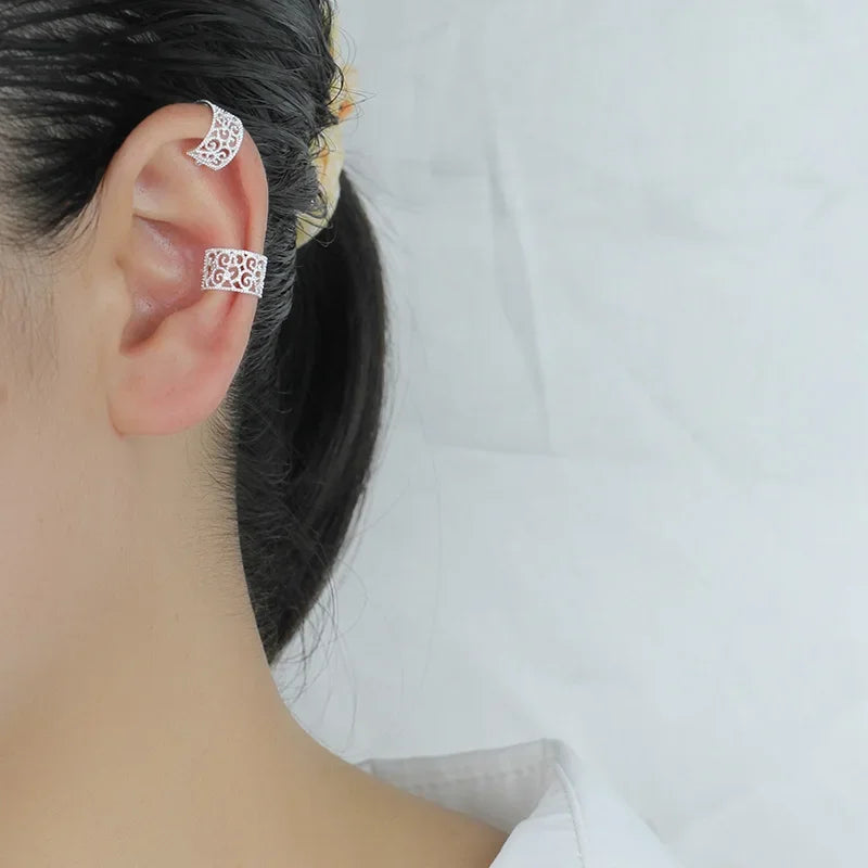 Trustdavis Genuine 925 Sterling Silver Sweet Hollow Out Ear Cuff Clip on Earring For Women Piercing Earing Jewelry Gift DA1034