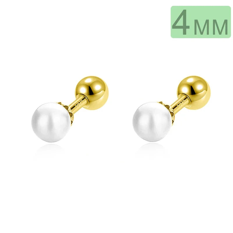 TrustDavis Real 925 Sterling Silver 4/5/6mm Synthesis Pearl Screw Stud Earring for Women Party Mini Minimalist Jewelry DA2870