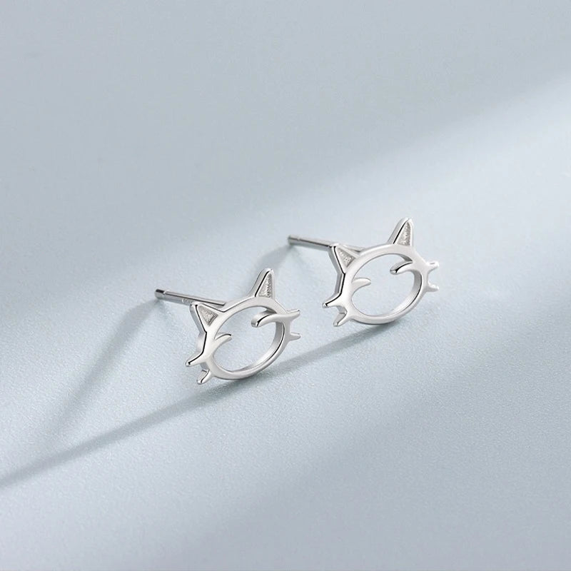 TrustDavis 925 Sterling Silver Women's Fashion Simple Cute Hollow Cat Line Kitten Earrings for Women Girls Jewelry Gift DS4283