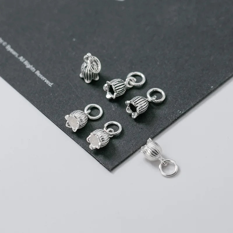 TrustDavis Real 925 Sterling Thai Silver Fashion Tulip Flower Charm Pendant Handmade DIY Accessories Jewelry Wholesale DZ451