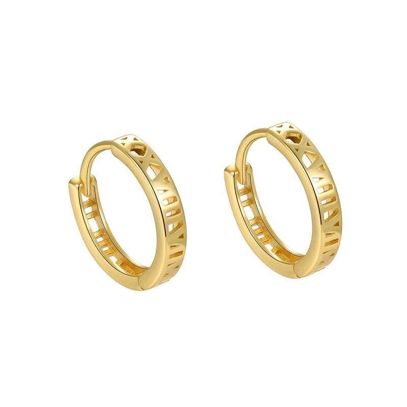 TrustDavis 925 Sterling Silver Women's Fashion Hollow Roman Numeral Hoop Earrings for Women Girls Jewelry Gift DS4336