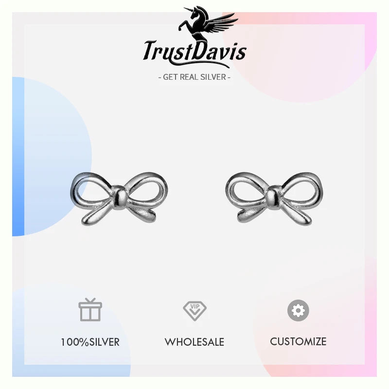 TrustDavis Real 925 Sterling Silver Fashion Sweet Hollow Bowknot Threaded Earrings for Women Minimalist Jewelry DA3237