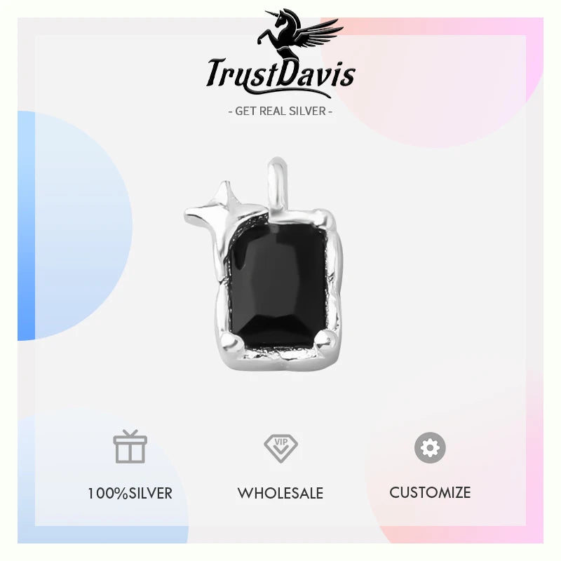TrustDavis Real 925 Sterling Silver Star Square Zircon Charm Pendant for Women Kids Handmade DIY Accessories Jewelry DZ1016