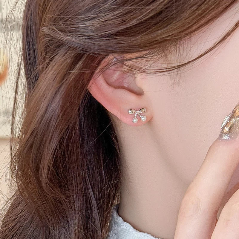 TrustDavis 925 Sterling Silver Women's Pearl Earrings Fashion Sweet Cherry Pearl Earrings for Women Girls Jewelry Gift DS4377