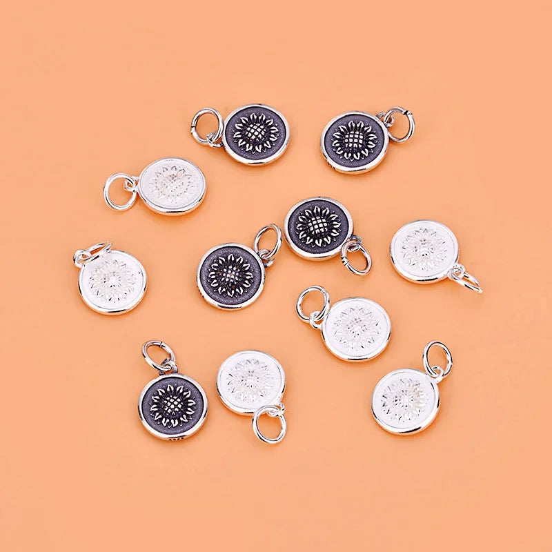 Round Coin Sunflower Charm Pendant DIY Necklace Bracelet Accessories HY636