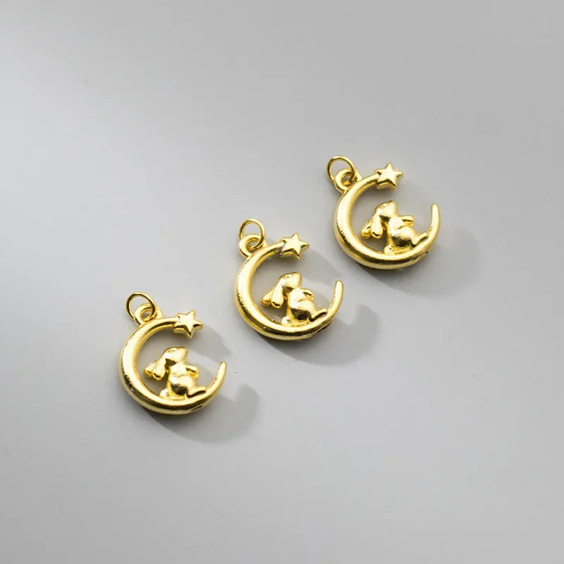 TrustDavis Real 925 Sterling Silver Sweet Rabbit Moon Charm Pendant Handmade DIY Fit Necklace Bracelet Accessories Jewelry DZ747
