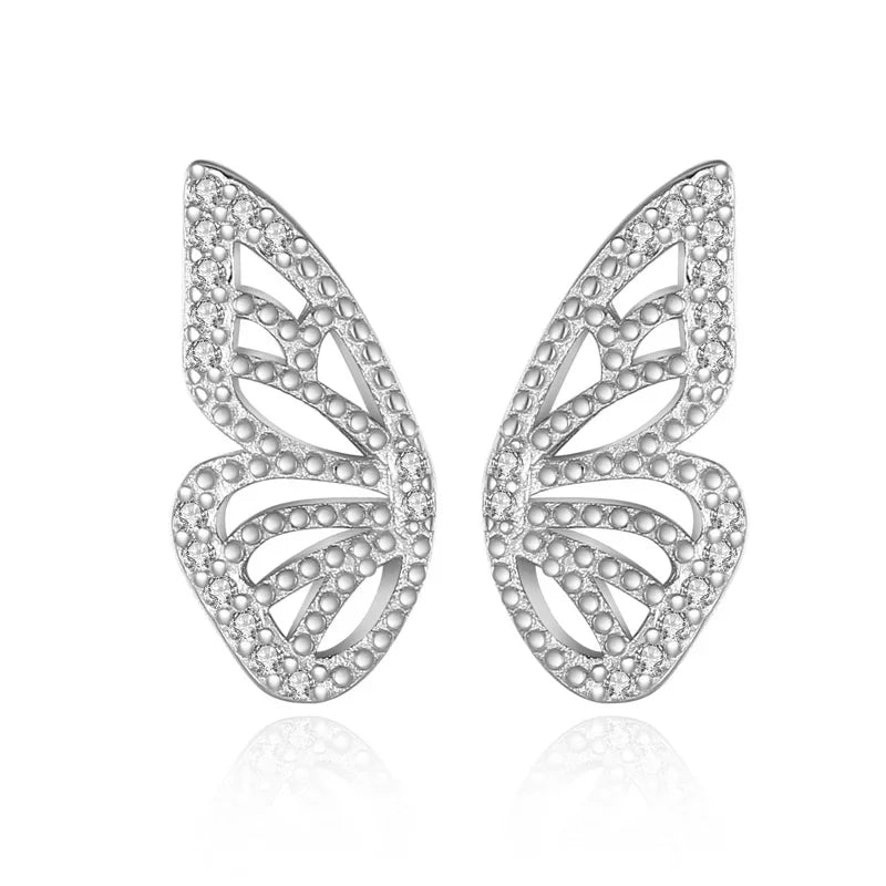 TrustDavis Real 925 Sterling Silver Fashion Insect Butterfly Shiny CZ Stud Earrings for Women Wedding Party Fine Jewelry DA2713
