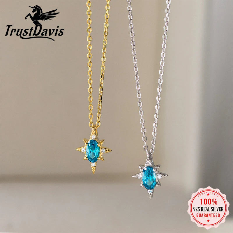 TrustDavis Real 925 Sterling Silver Fashion Charm Eight-pointed Star Necklace for Women Wedding Birthday Fine Jewelry DS4163