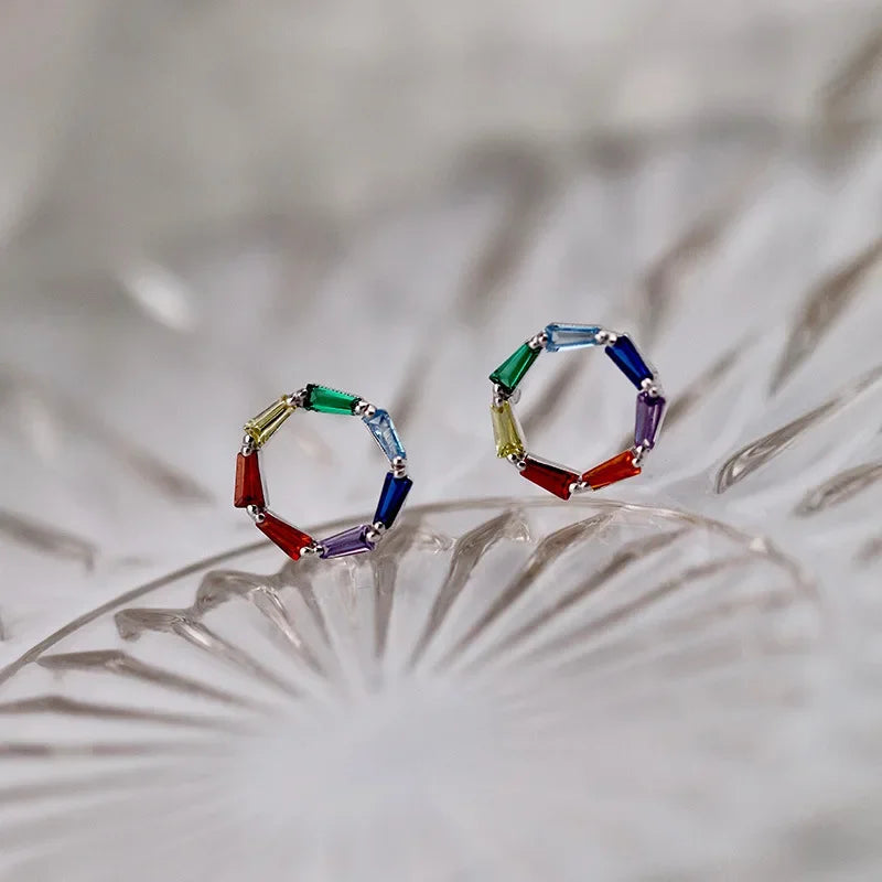 TrustDavis Real 925 Sterling Silver Earring Colorful CZ Stud Earrings for Women Teen 925 Silver Fine Jewelry DS3435