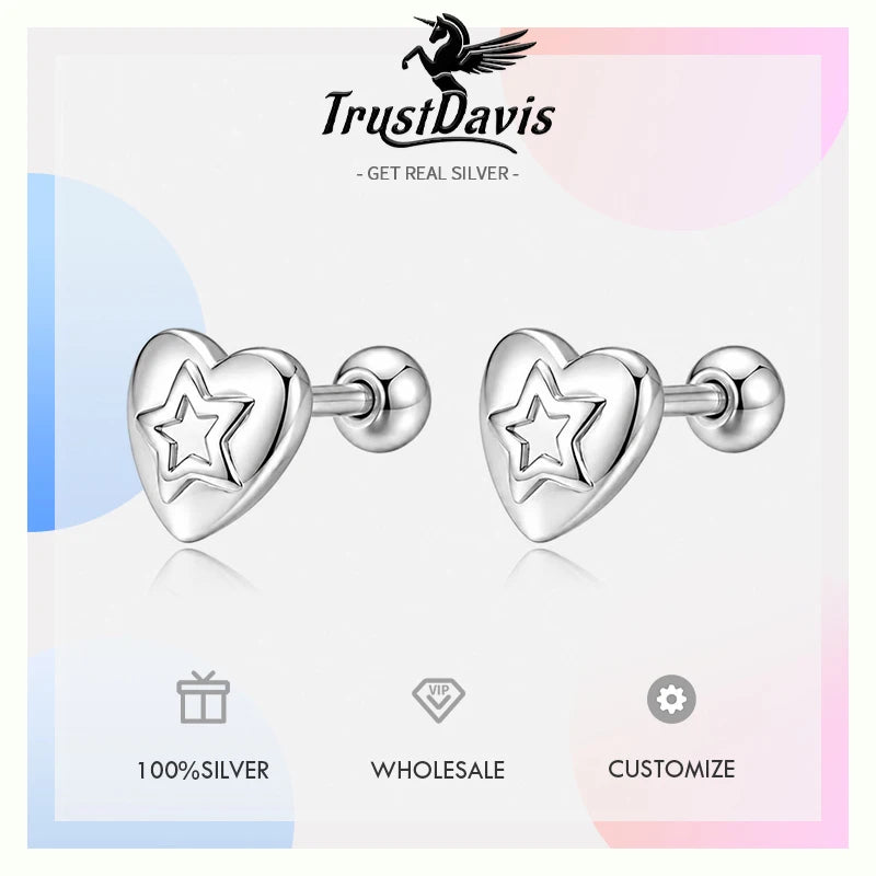 Real 999 Silver Fashion and Elegant Smooth Heart Earrings DS4934