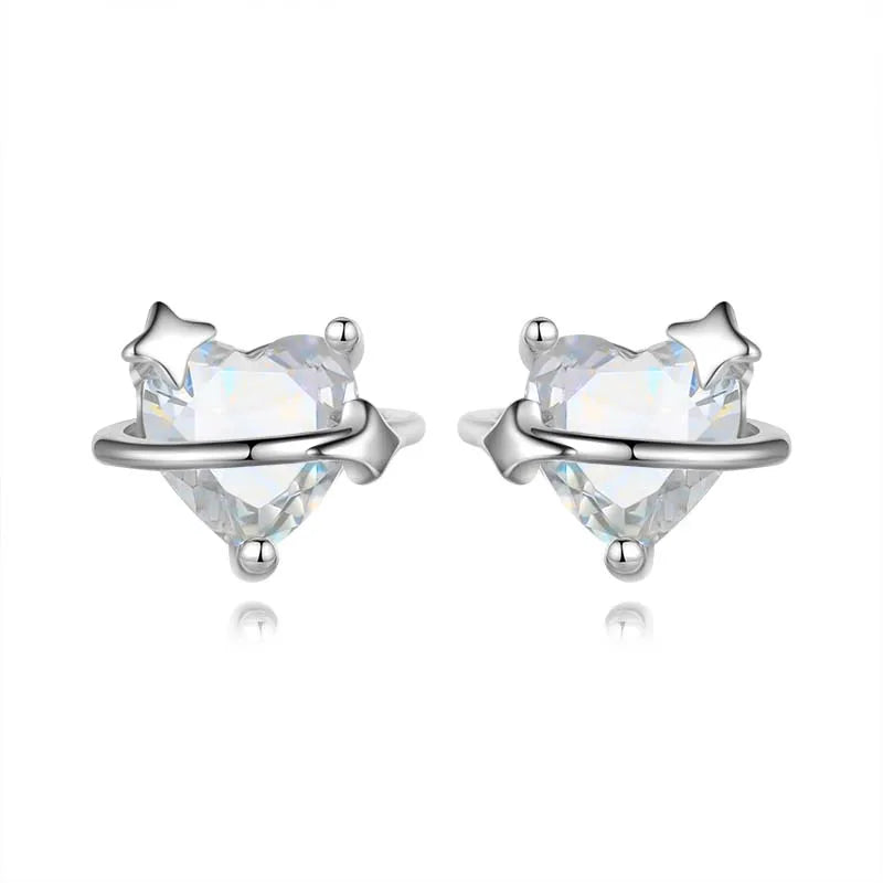 TrustDavis Girls 100% 925 Sterling Silver Trendy Heart Stud Earrings Women's Fashion Jewelry 925 Wholesale DS4507