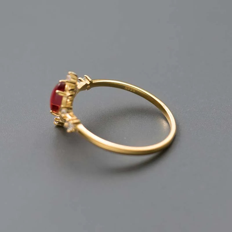 Trustdavis Girsl 925 Sterling Silver Retro Luxury Red Oval Stone Best Wish Rings for Women Wedding Fine Jewelry Gift DS4561