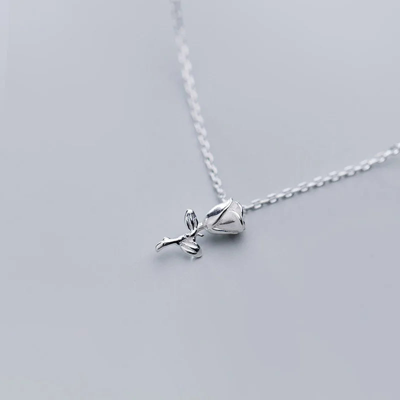 TrustDavis Real 925 Sterling Silver Sweet Elegant Rose Flower Clavicle Necklace For Women Wedding Valentine's Day Jewelry DB292