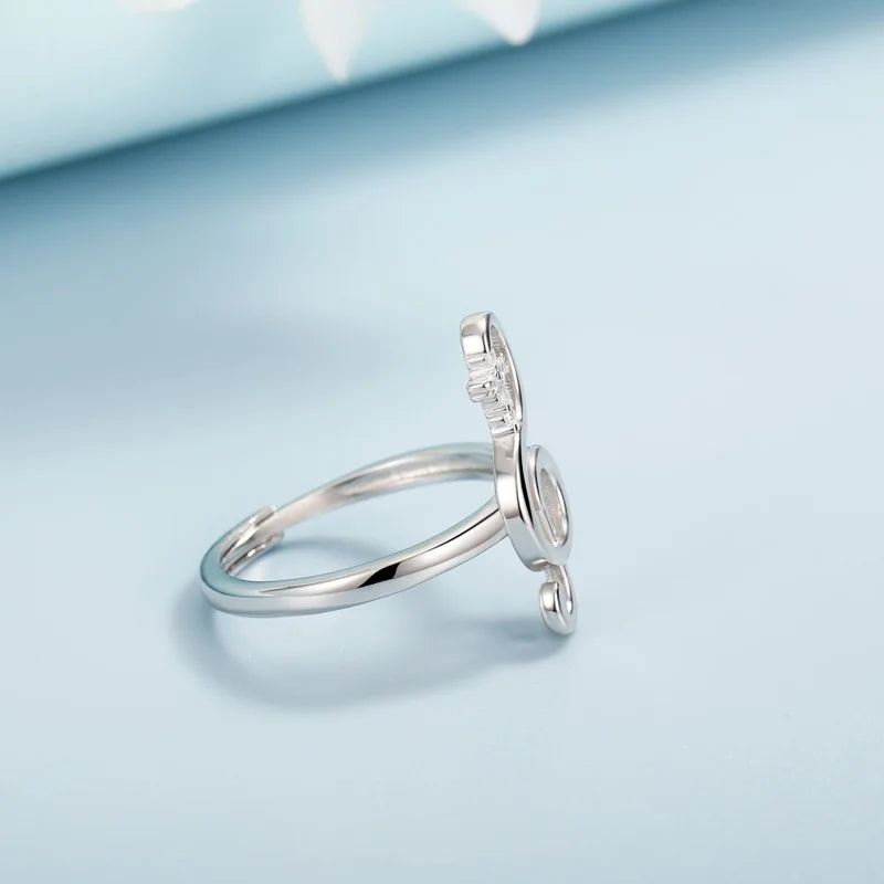 TrustDavis Silver Ring Sweet Music Notes 9825 Sterling Silver Cocktail Opening Ring for Women Gril Party Fine Jewelry DF2126