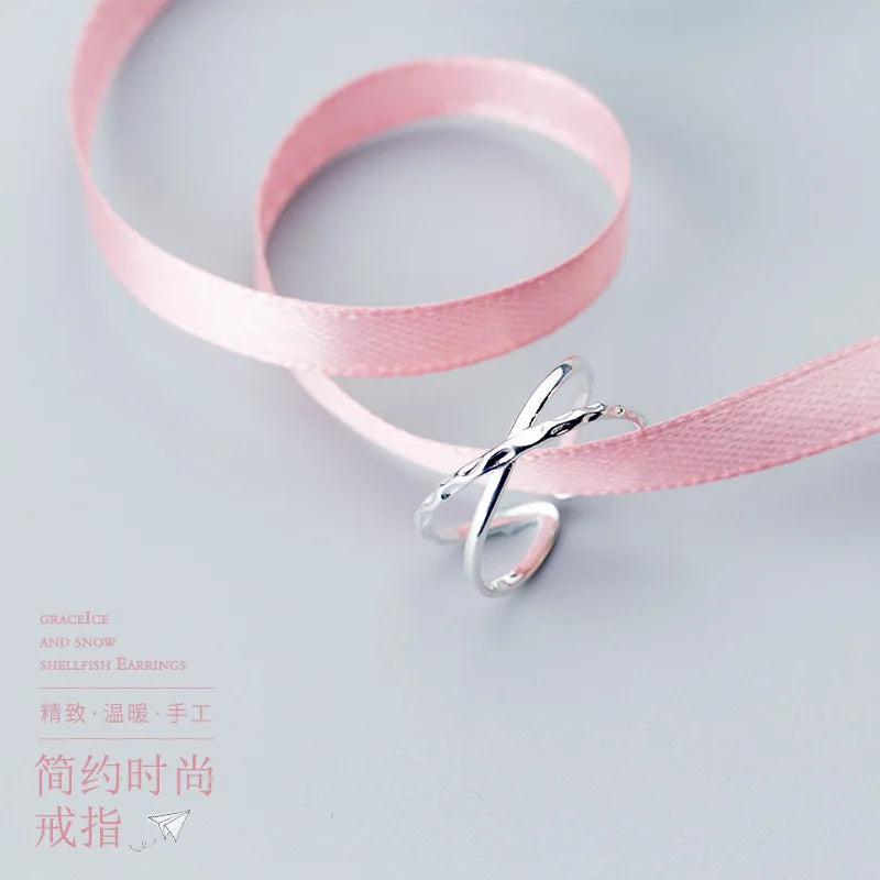 Trusta 100% 925 Real Sterling Silver Double Line Opening Rings Elegant Cross Ring Jewelry For Anniversary Adjustable DS798