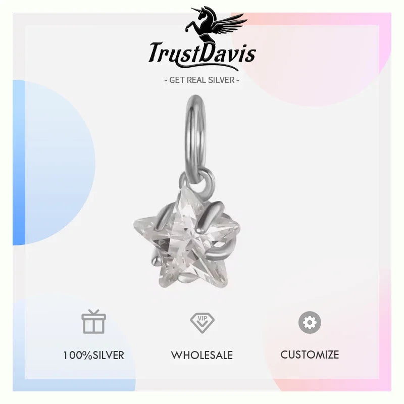 TrustDavis Real 925 Sterling Silver Fashion Mini Star CZ Charm Pendant Handmade DIY Accessories Fine Jewelry Wholesale HY036